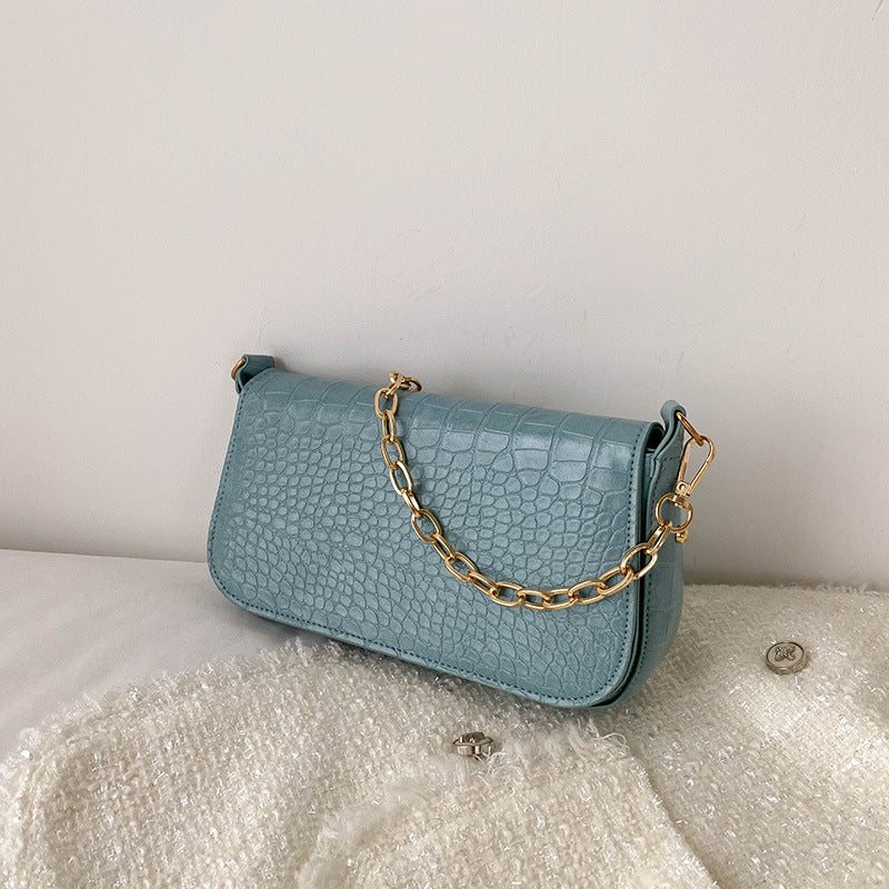 Sac à bandoulière carré décontracté à motif crocodile pour femme avec chaîne et rivets 