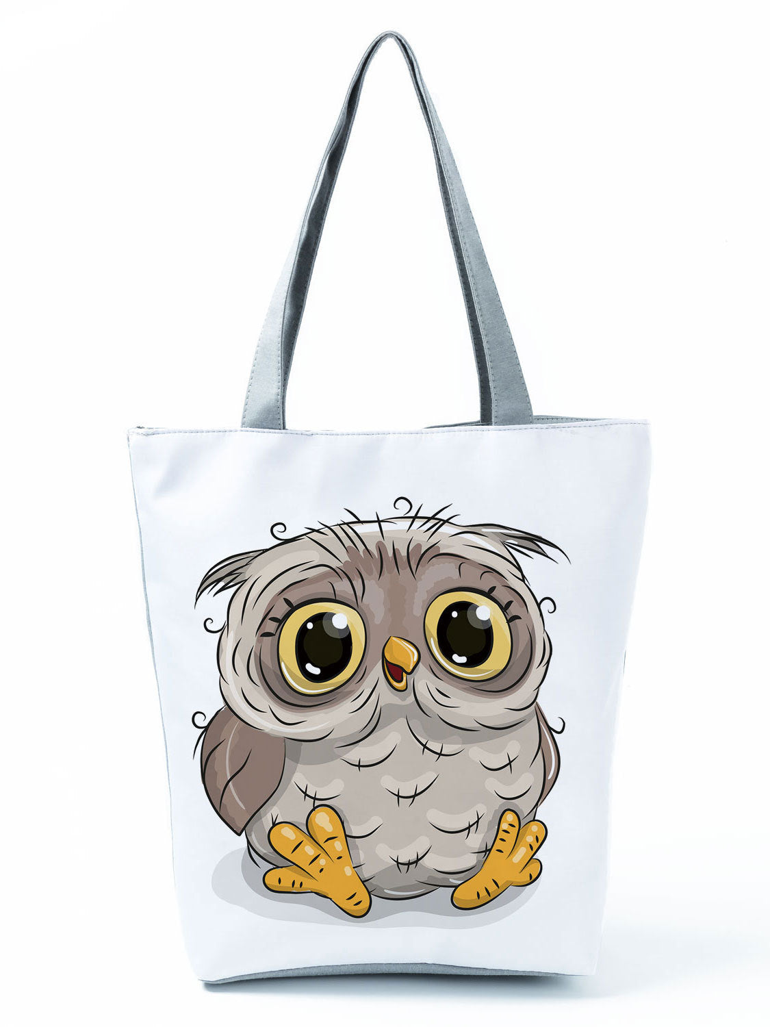 Simple White Creative Cartoon Owl Print Shopping Bag