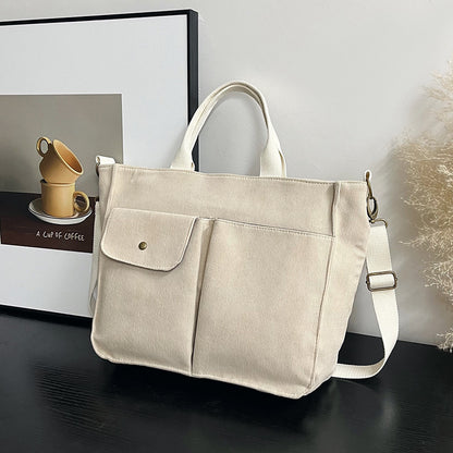 Women Casual Simple Solid Color Large Capacity Corduroy Handbag