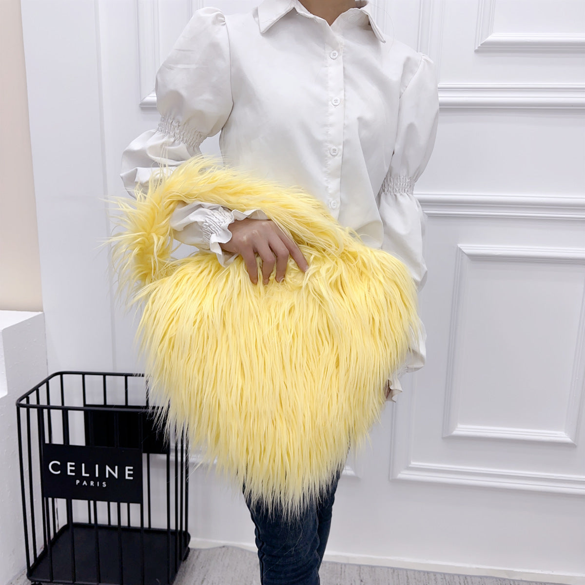 Sac à bandoulière en peluche en forme de cœur pour femme, mignon et tendance, couleur unie, hiver 