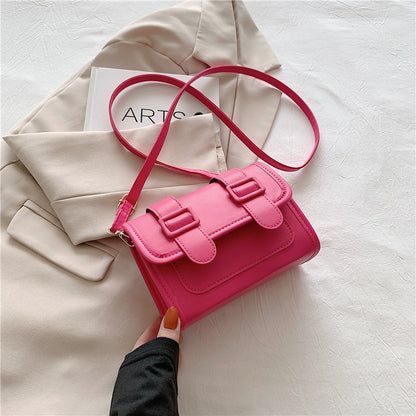 Women Fashionable Simple Belt Buckle Flap Square Crossbody Bag