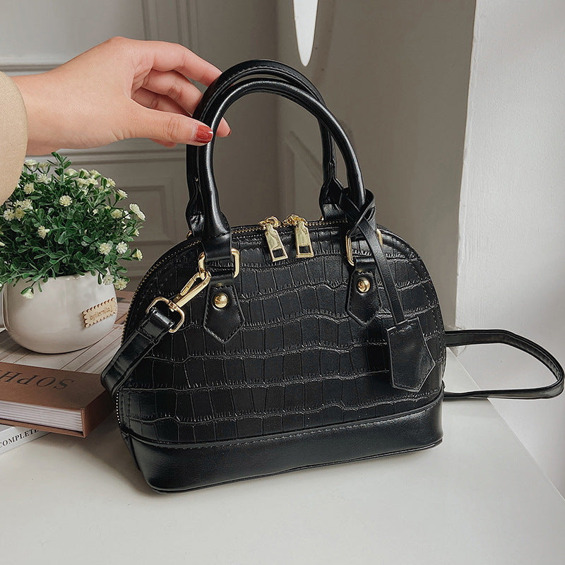 Women Fashion Zipper Design Crocodile Pattern PU Shell Shape Crossbody Bag