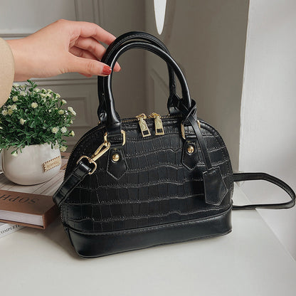 Women Fashion Zipper Design Crocodile Pattern PU Shell Shape Crossbody Bag