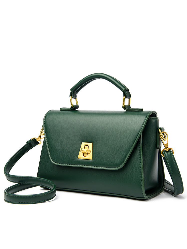 Women Fashion Retro Flap Lock PU Handle Shoulder Bag