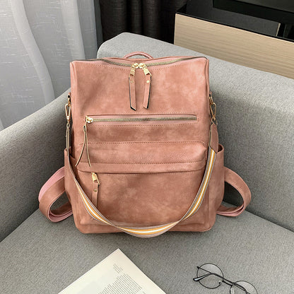 Women Vintage Zipper Design Multifunctional PU Backpack