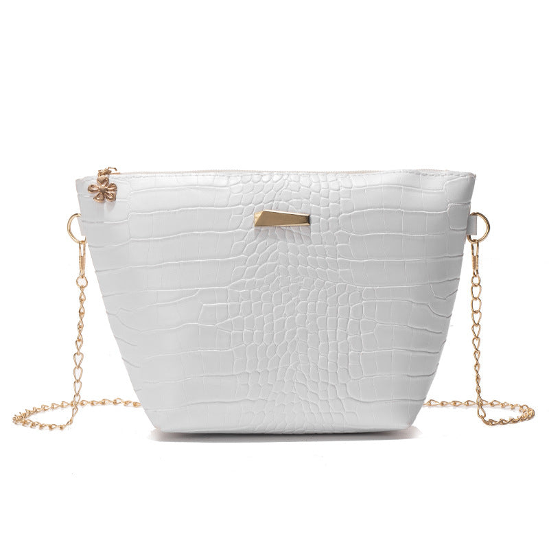 Sac à bandoulière tendance pour femme, motif crocodile, couleur unie, avec chaîne 