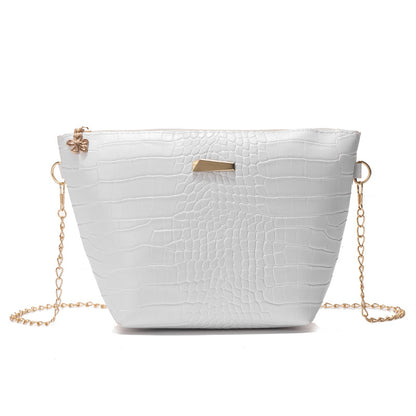 Sac à bandoulière tendance pour femme, motif crocodile, couleur unie, avec chaîne 
