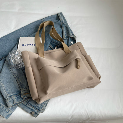 Women Casual Solid Color Large Capacity Multi-Pocket Canvas Tote Bag