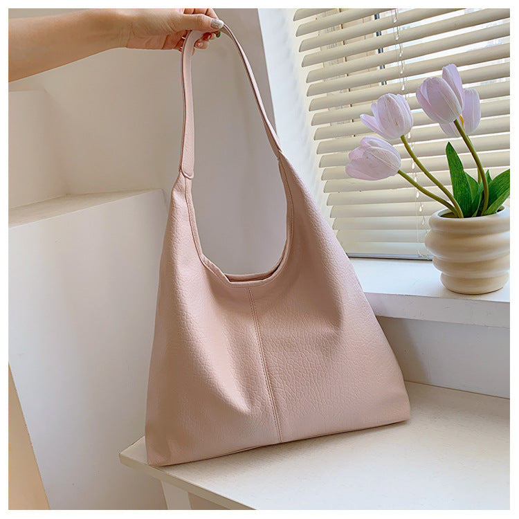 Summer Women Fashionable Solid Color Large Capacity PU Tote Bag