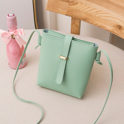Women Fashionable Simple Solid Color Square Zipper Mini Single Shoulder Crossbody Bucket Bag