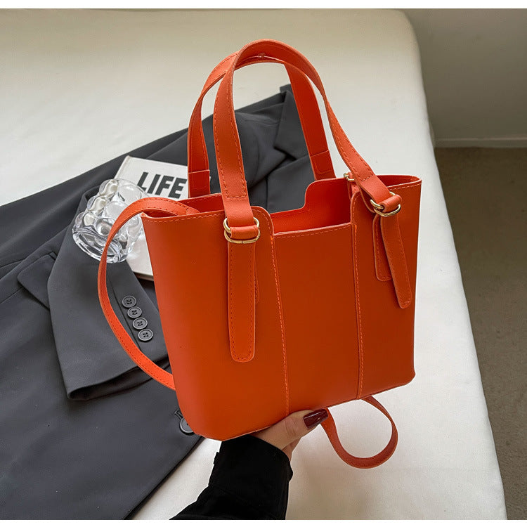 Summer Women Fashionable Solid Color Large Capacity PU Handle Shoulder Bag