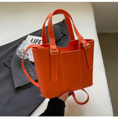 Summer Women Fashionable Solid Color Large Capacity PU Handle Shoulder Bag