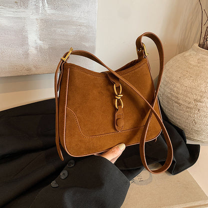 Women Fashion Simple Casual Solid Color Suede Square Shoulder Bag