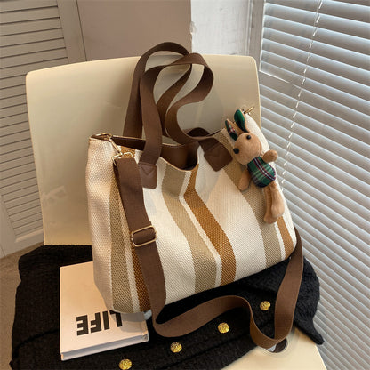 Women'S Fashion Stripe Large Capacity Canvas Tote Bag