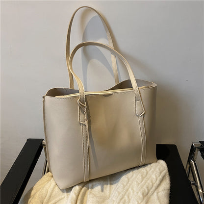 Women Fashionable Simple Solid Color Large Capacity PU Tote Bag