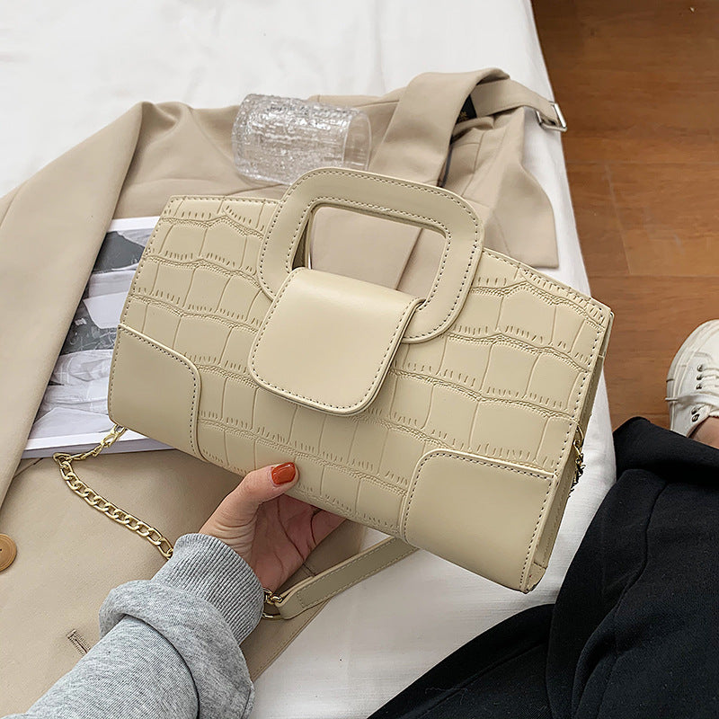 Women Fashion Solid Color Crocodile Pattern Square Chain Crossbody Bag