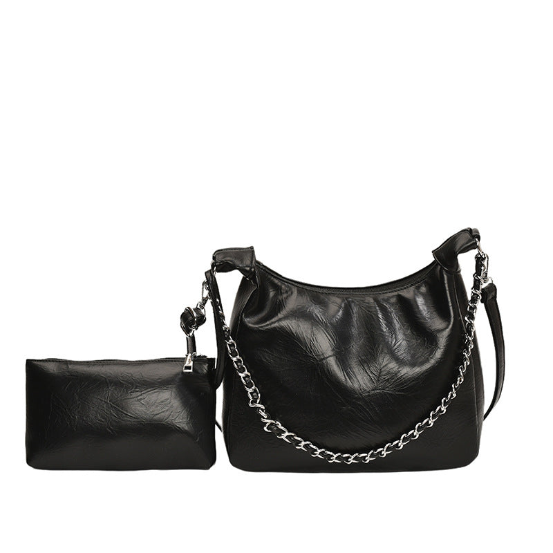 Women Fashionable Solid Color Large Capacity Zipper Shoulder PU Tote Bag