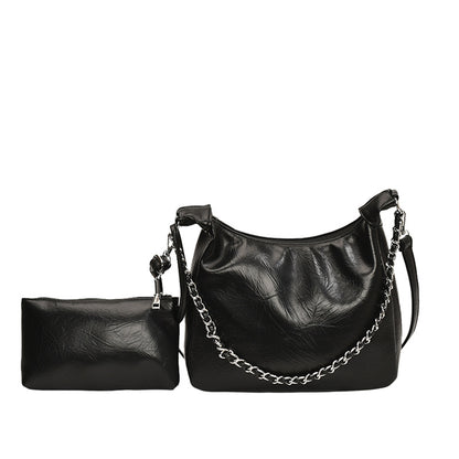 Women Fashionable Solid Color Large Capacity Zipper Shoulder PU Tote Bag