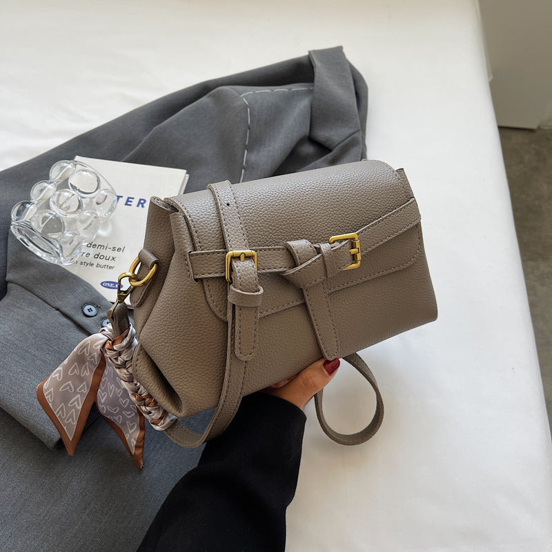 Women Fashion Retro Solid Color Litchi Pattern Small Square Shoulder Bag