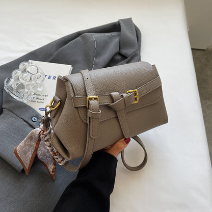 Women Fashion Retro Solid Color Litchi Pattern Small Square Shoulder Bag