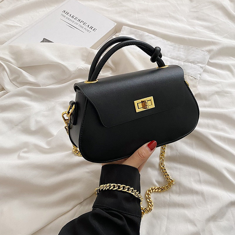 Women Fashion Solid Color Clap Lock Chain Crossbody Bag