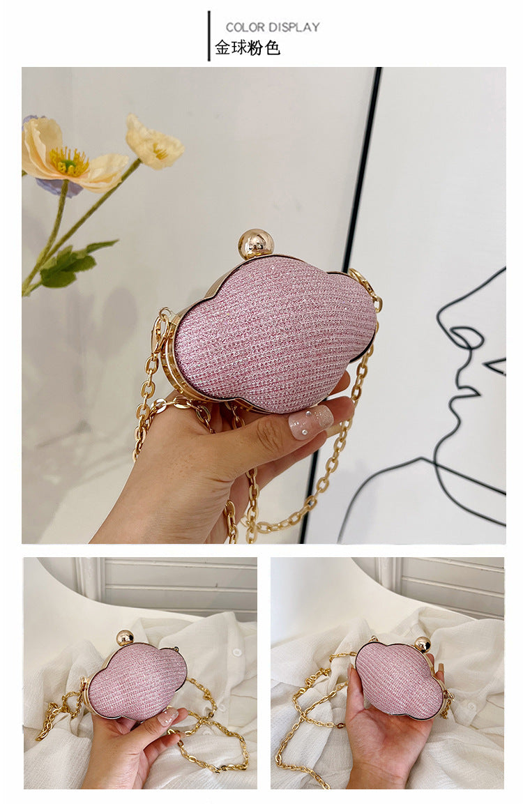 Women Fashionable Creative Solid Color Shell Chain Mini Crossbody Evening Bag