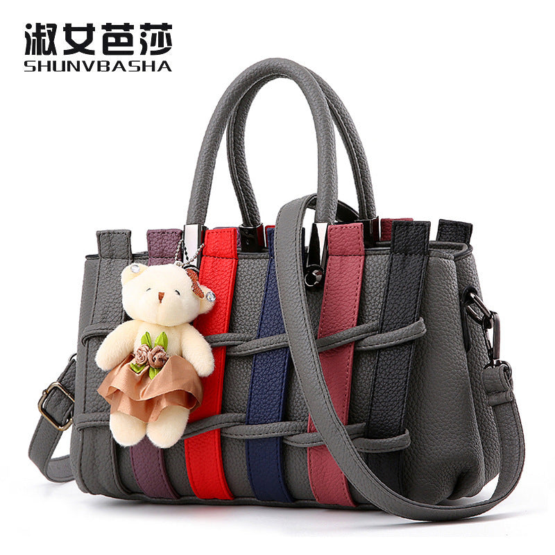 Fashionable Color-Contrast Stitching Large-Capacity Handbag