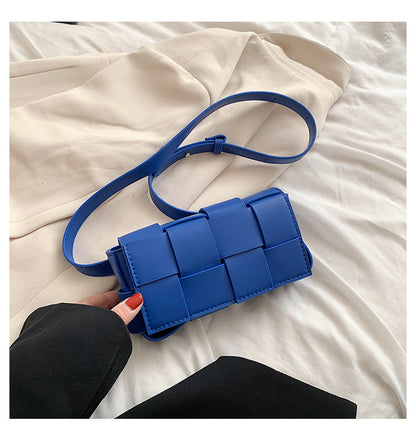 Sac à bandoulière carré en PU tissé à carreaux de couleur unie pour femme 