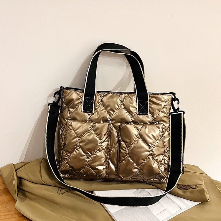 Women Fashionable Large Capacity Rhomboid Quilted PU Tote Bag