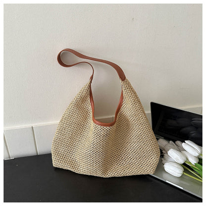 Sac à bandoulière en paille tissée pour femme, décontracté, grande capacité