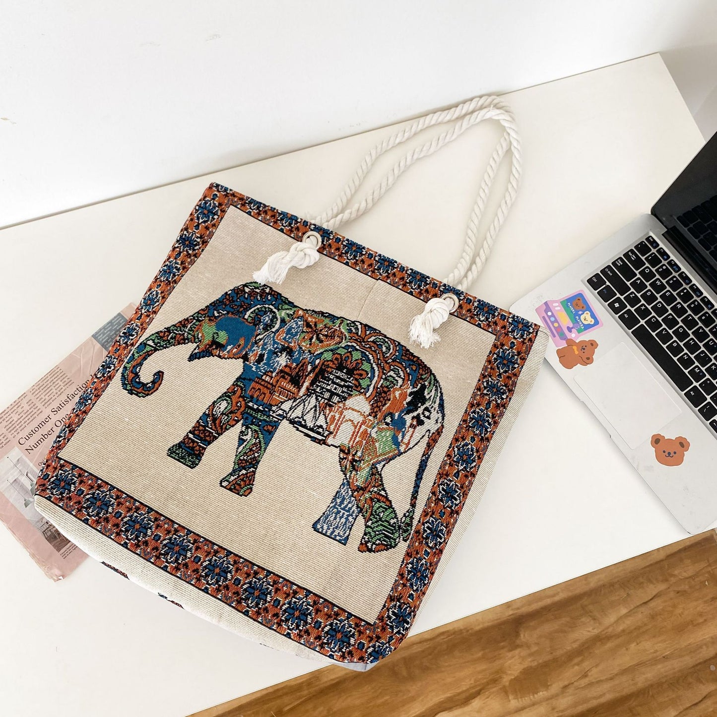 Sac à bandoulière brodé vintage de grande capacité 