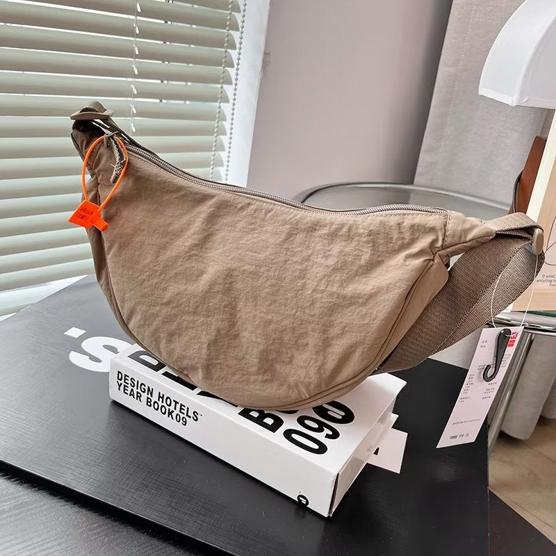 Women Casual Solid Color Waterproof Lightweight Dumpling Shaped Crossbody Bag