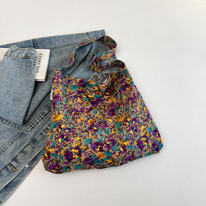 Women Casual Large-Capacity Small Tiny Flower Printed Canvas Tote Bag