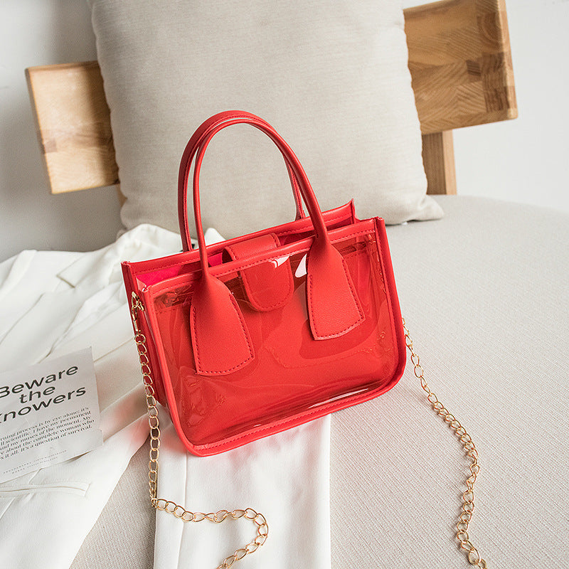 Women Fashion Zipper Design Transparent Solid Color PU Crossbody Bag