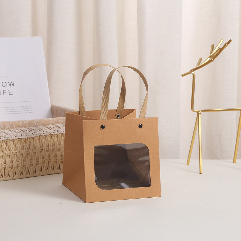 Sac d'emballage cadeau carré en papier kraft transparent, simple et tendance 