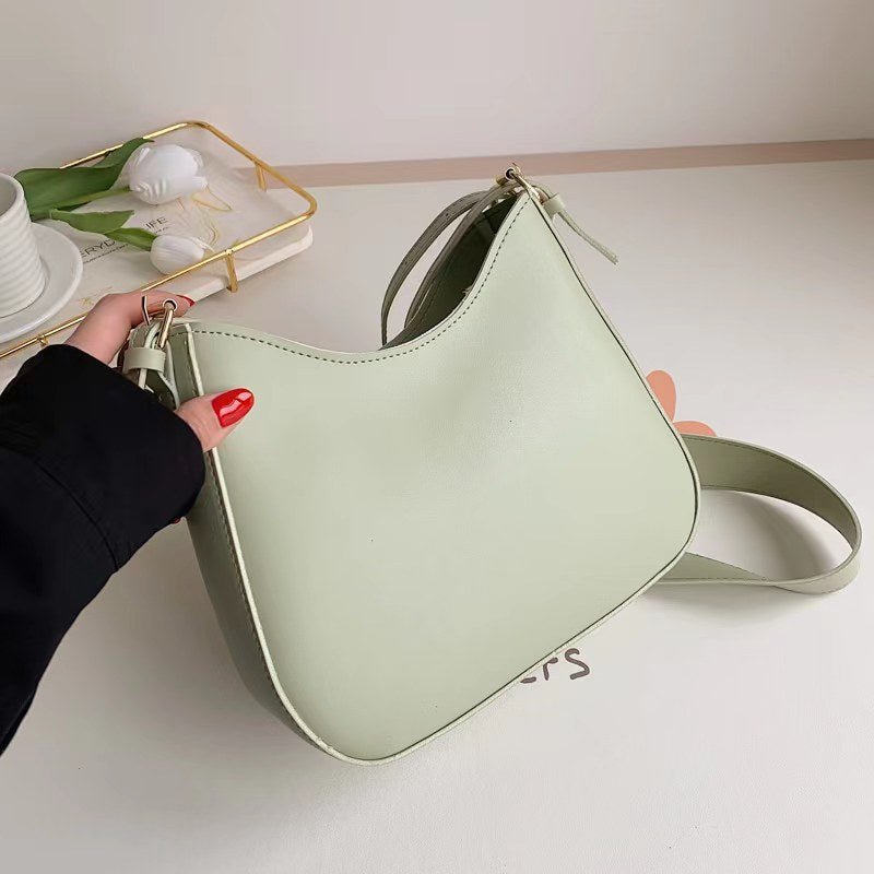 Women Basic Casual Zipper Design Solid Color PU Shoulder Bag