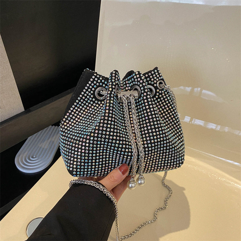 Women Fashionable Simple Solid Color Drawstring Bucket Crossbody Bag