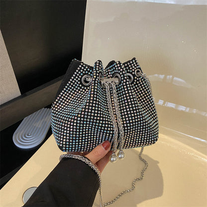 Women Fashionable Simple Solid Color Drawstring Bucket Crossbody Bag