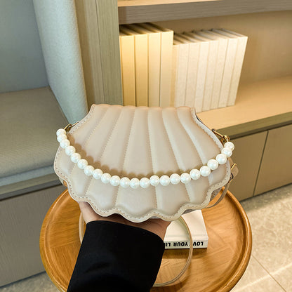 Fashion Solid Color Pearl Chain Shell Shoulder Bag