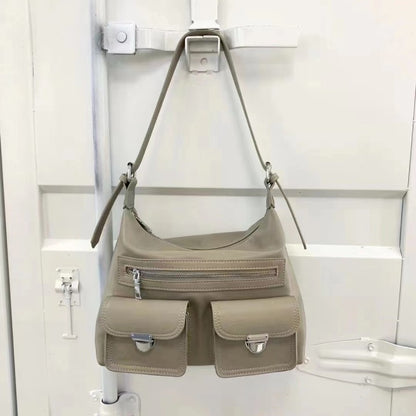 Women Fashion Simple Solid Leather Large Capacity Shoulder Zipper Underarm Bag