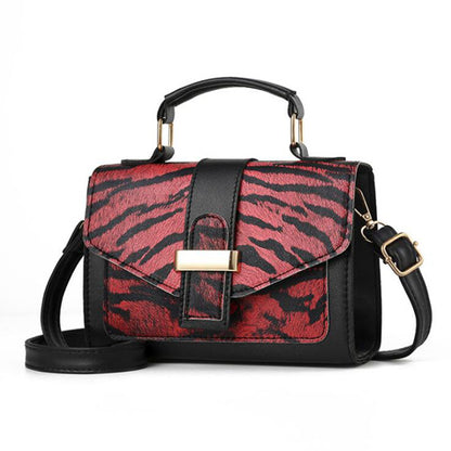 Women Vintage Flap Buckle Design Zebra Pattern PU Crossbody Bag