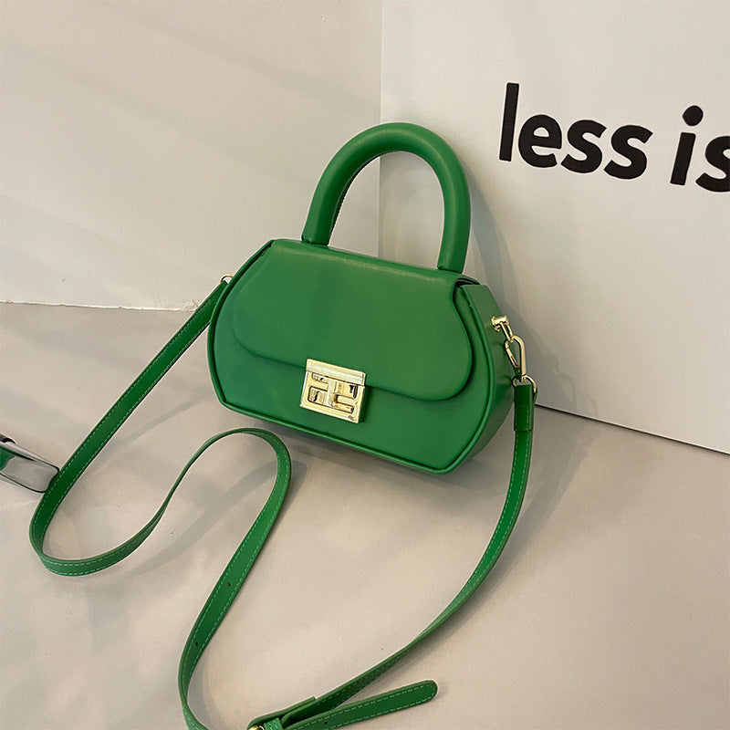 Women Fashionable Solid Color Flap Lock Shaped Handle Crossbody Bag
