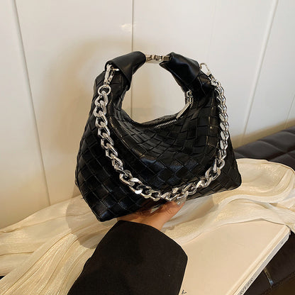 Sac à bandoulière simple et tendance pour femme, couleur unie, tissé avec chaîne 