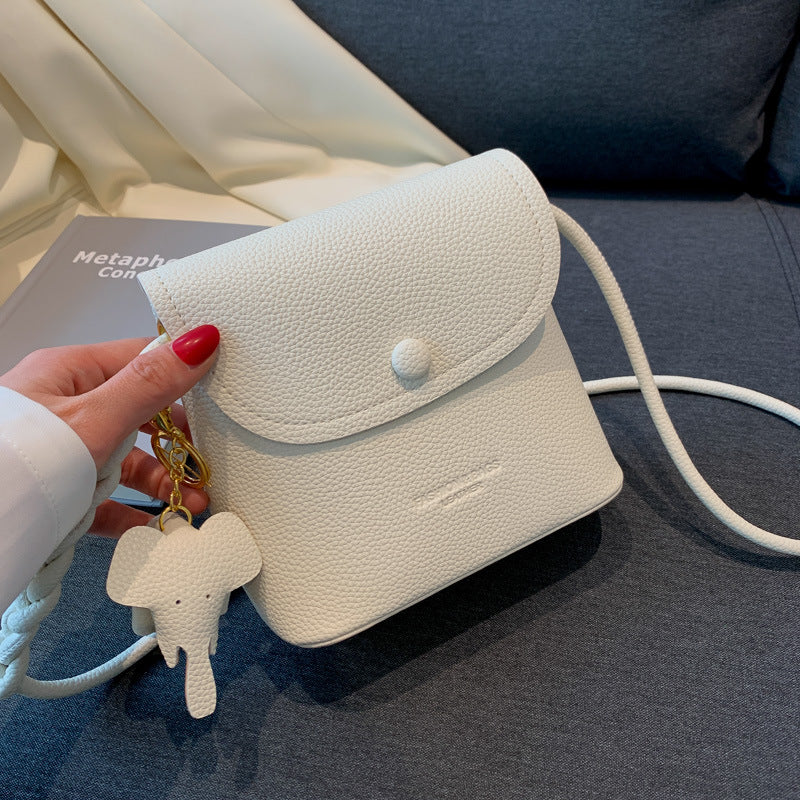 Sac à bandoulière carré en PU pour femme, style vintage, simple, avec pendentif éléphant 