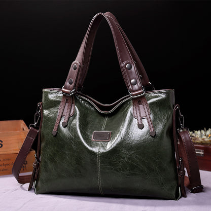 Women Fashion Retro Large Capacity PU Handle Bag