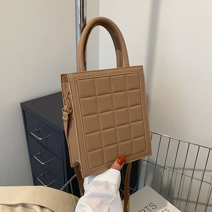 Sac à bandoulière en PU de grande capacité pour femme, motif écossais gaufré, couleur unie 