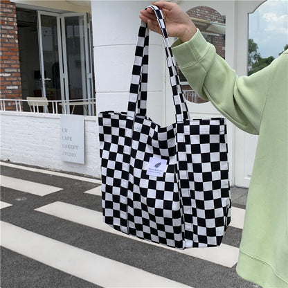 Sac fourre-tout en toile grande capacité à motif léopard et carreaux pour femme 