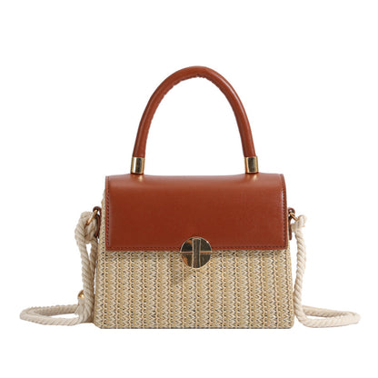 Sac à bandoulière carré en paille tissée à rabat pour femme, simple, avec poignée en corde de chanvre, pour l'été 