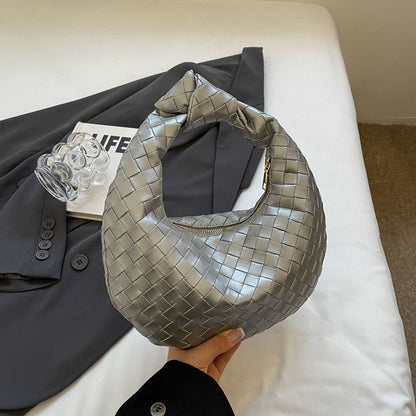 Women Fashion Casual Solid Color Woven Dumpling Handbag