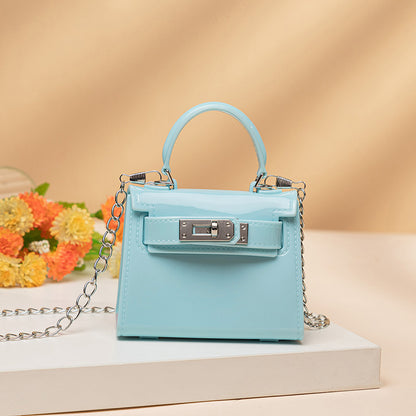 Women Fashion Candy Color Lock Square Chain Mini Crossbody Bag